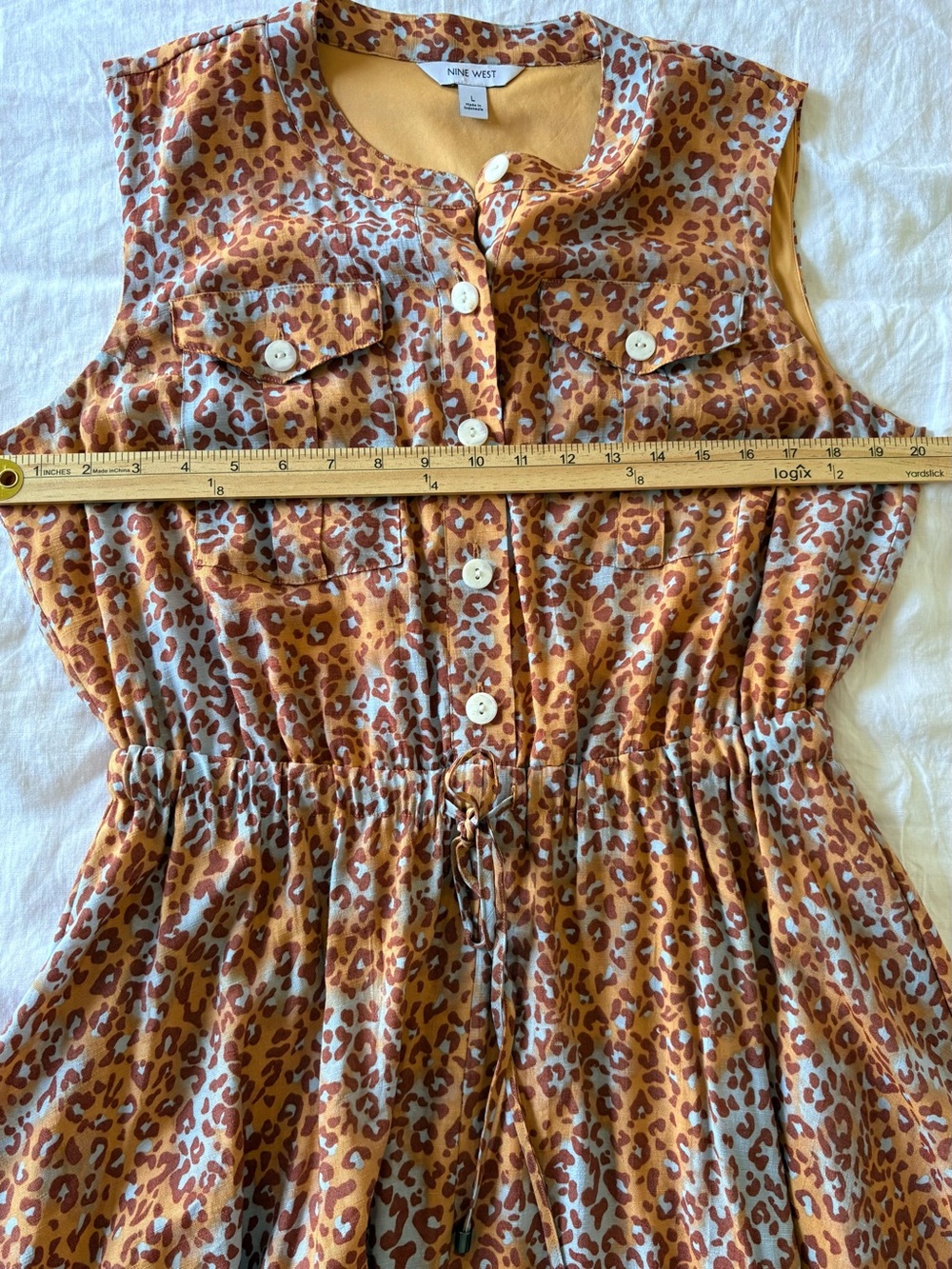 Nine West Leopard Print Tie-Waist Shirtdress L - Picture 6 of 11
